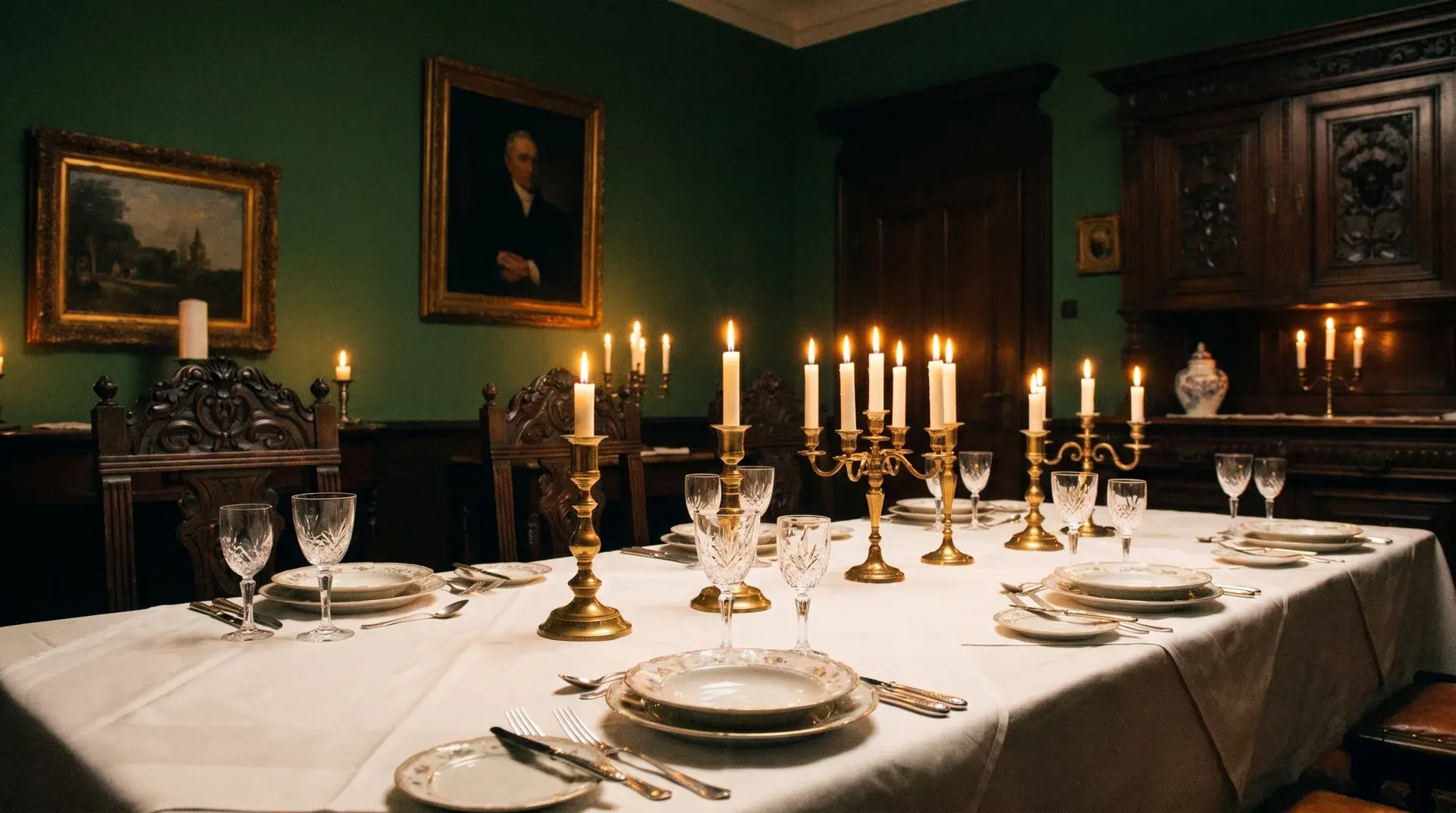 Eine festlich gedeckte Tafel bei Kerzenlicht im Restaurant Marjellchen