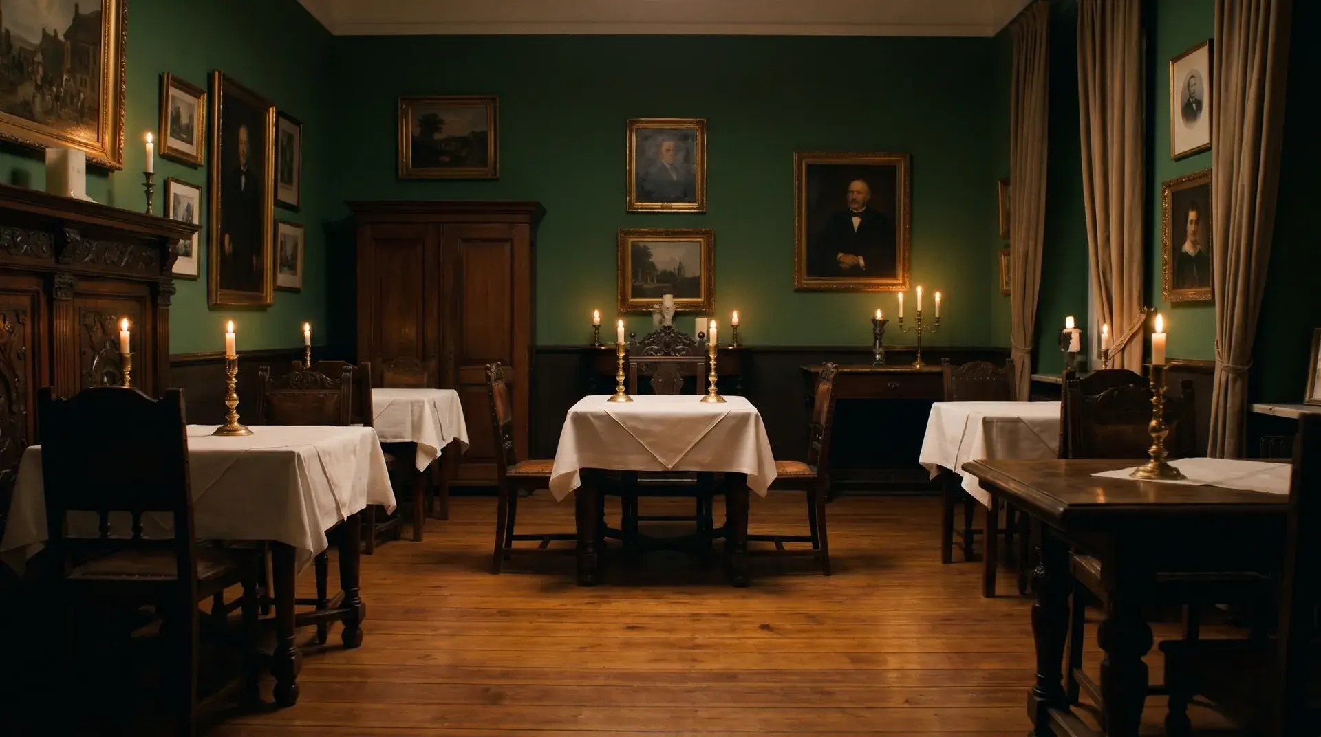 Kerzenbeleuchteter Gastraum des Restaurant Marjellchen in Berlin-Charlottenburg