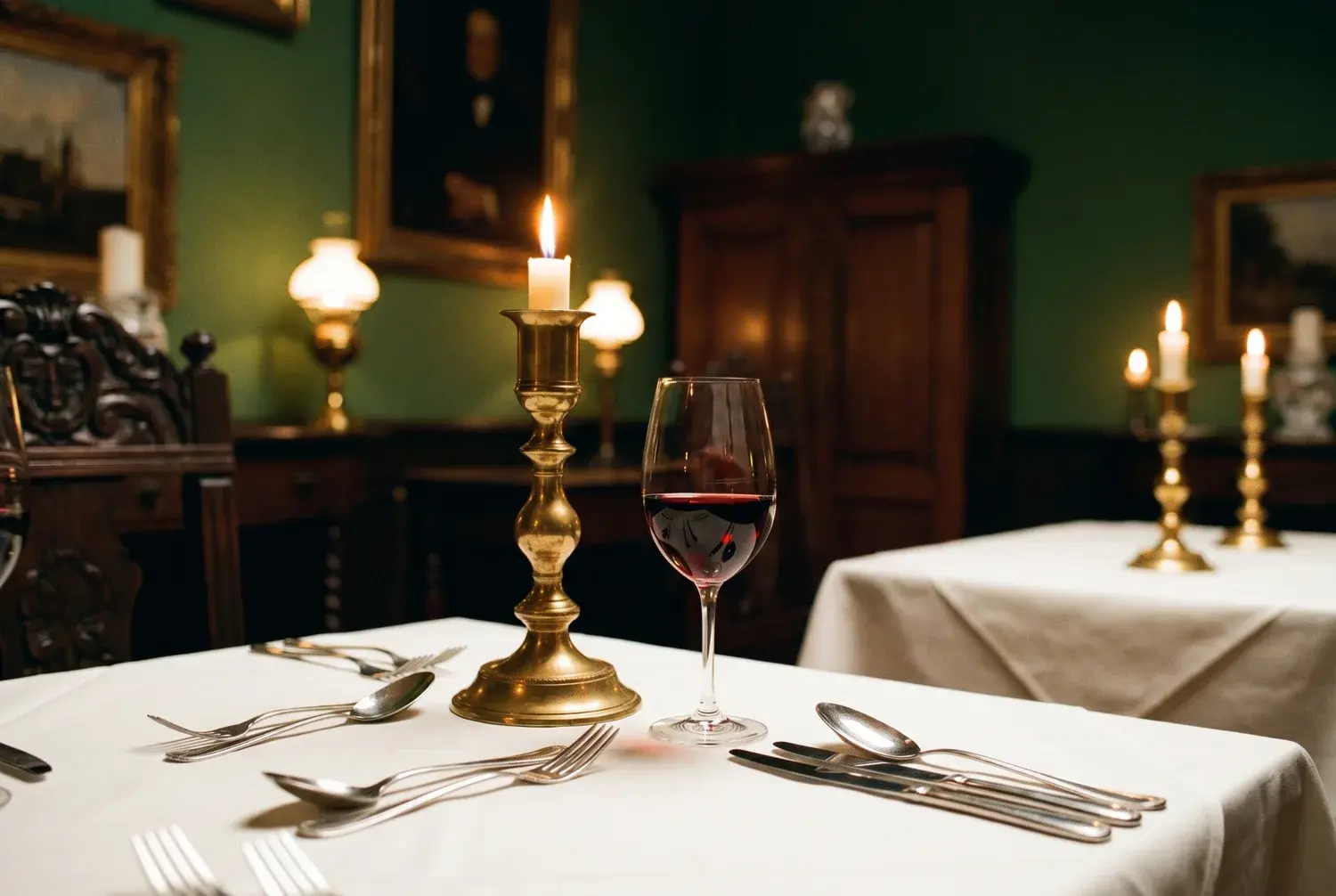 Gedeckter Tisch bei Kerzenlicht im Marjellchen in Berlin-Charlottenburg